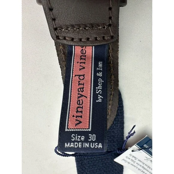 Vineyard Vines Belt Mens 30 Golf Tees Balls Brown Leather Blue Canvas NWT - Picture 6 of 10